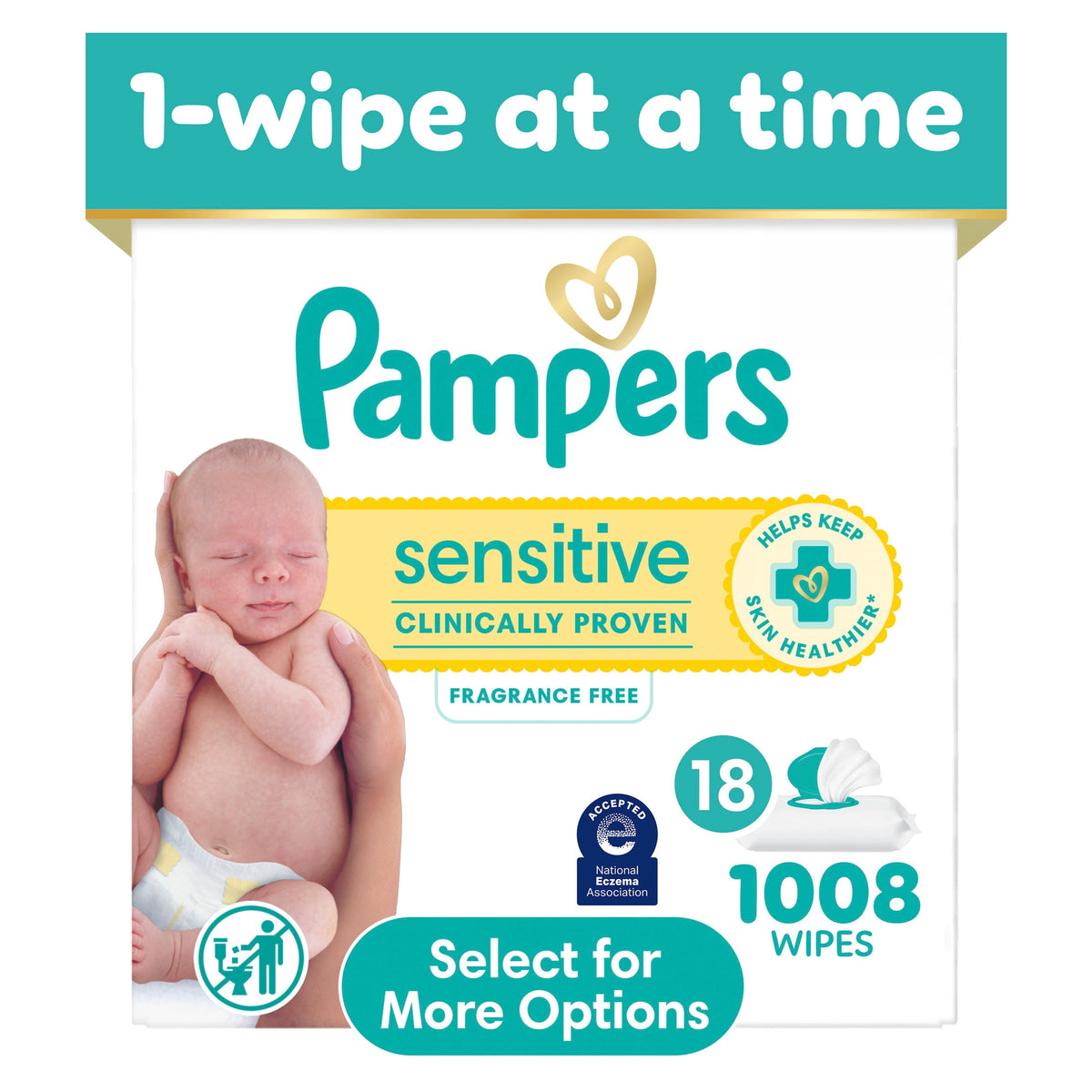 Pampers Sensitive Baby Wipes Unscented, 18-Pack, 1008 Total Count (Select for More Options)