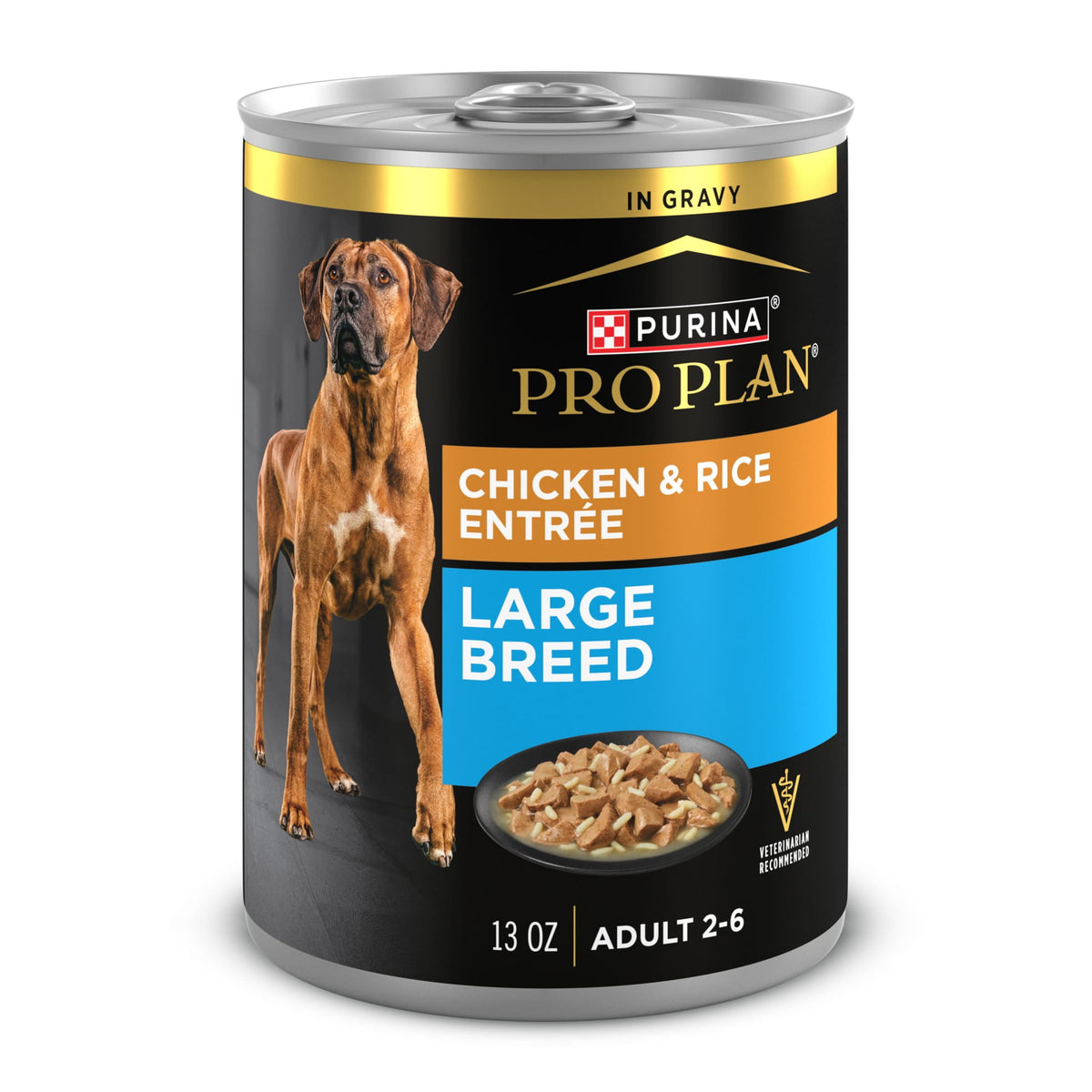 Purina Pro Plan Gravy Wet Large Breed Dog Food, Chicken and Rice Entrée, 13 oz Can