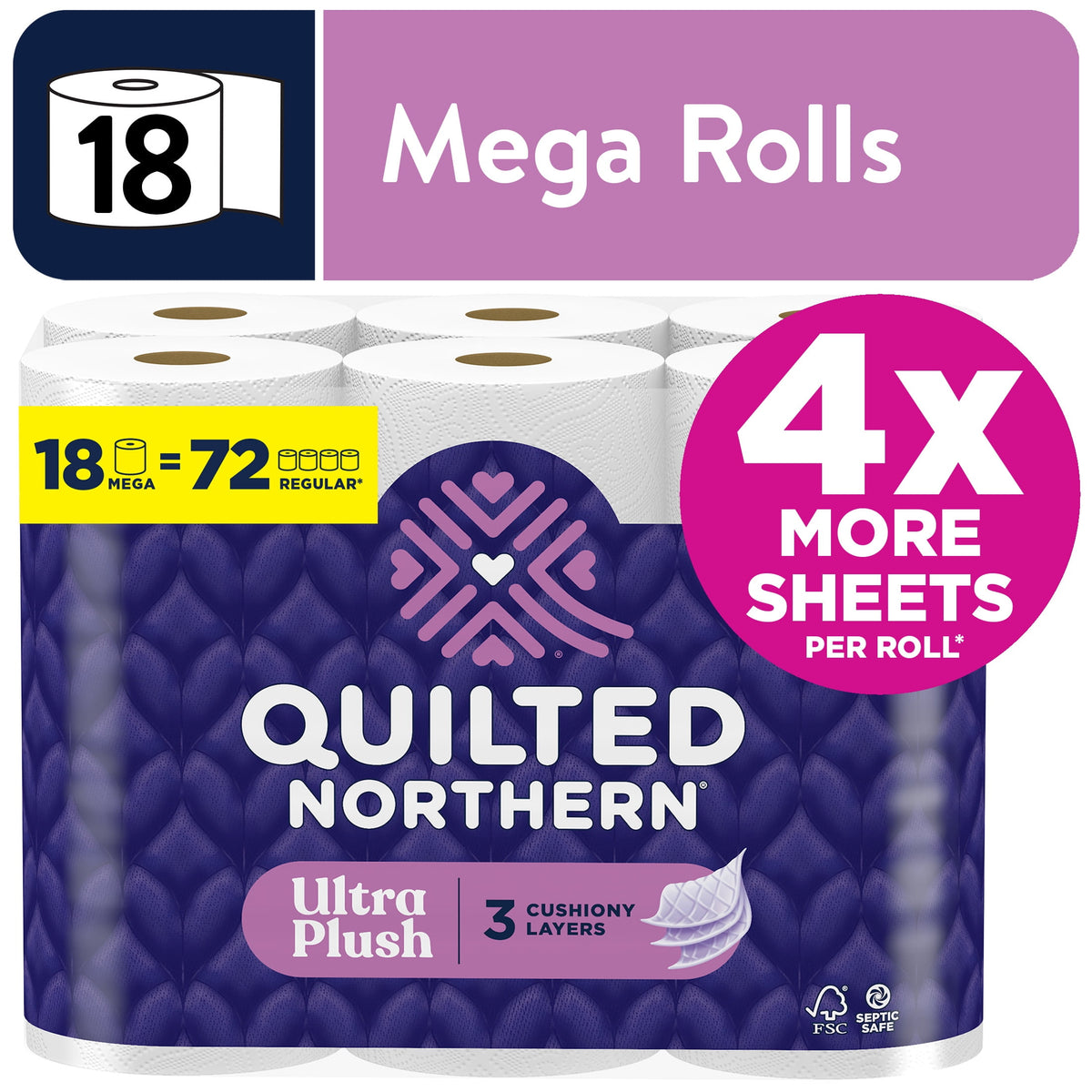 Quilted Northern Ultra Plush 3-Ply Toilet Paper, 30 Mega Rolls, 255 Sheets per Roll