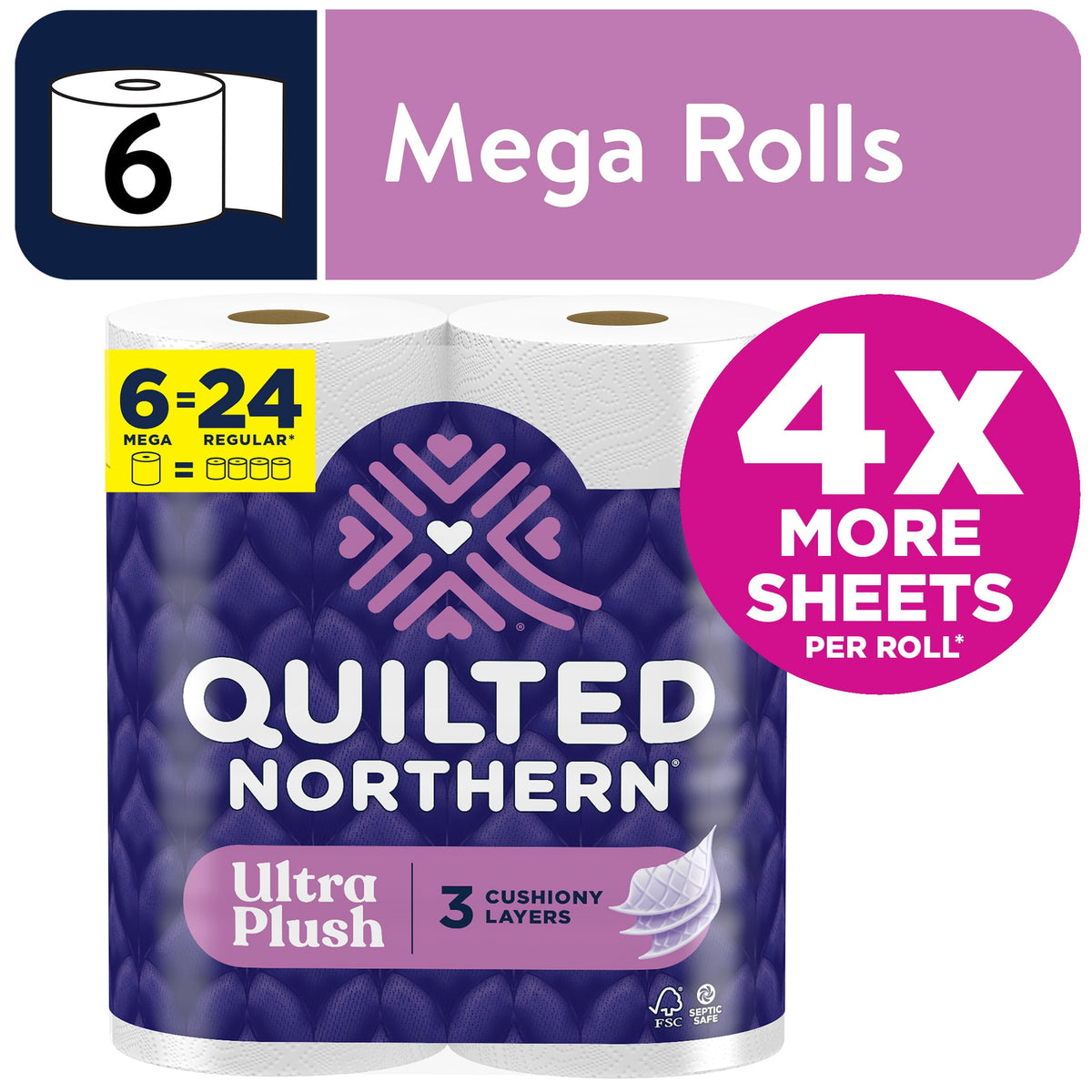 Quilted Northern Ultra Plush 3-Ply Toilet Paper, 30 Mega Rolls, 255 Sheets per Roll