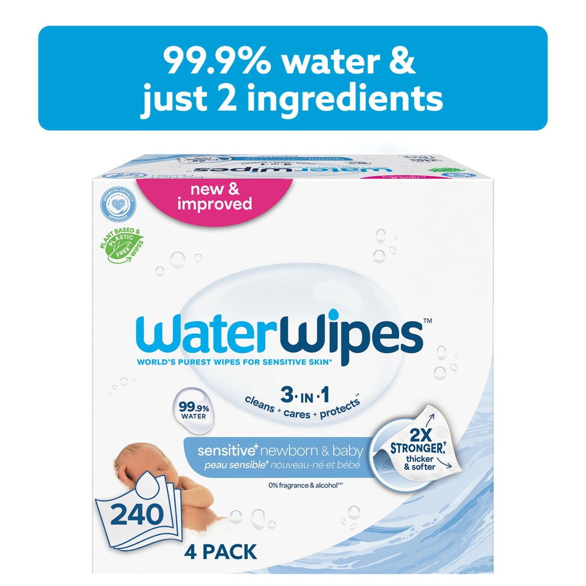WaterWipes Sensitive Newborn & Baby Wipes, 99.9% Water, Unscented & Hypoallergenic, 720 Wipes