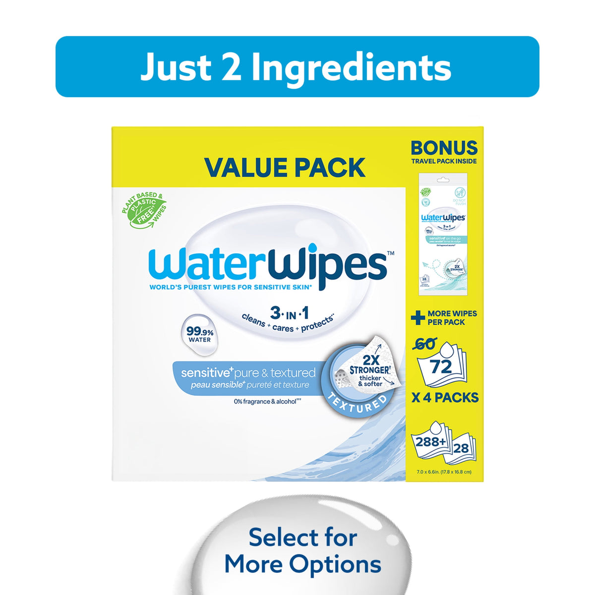 WaterWipes Sensitive Newborn & Baby Wipes, 99.9% Water, Unscented & Hypoallergenic, 720 Wipes