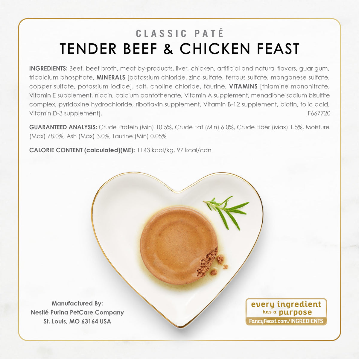 Purina Fancy Feast Classic Pate Food, Wet Cat Food, Poultry & Beef, 3 oz Cans, 30 Pack