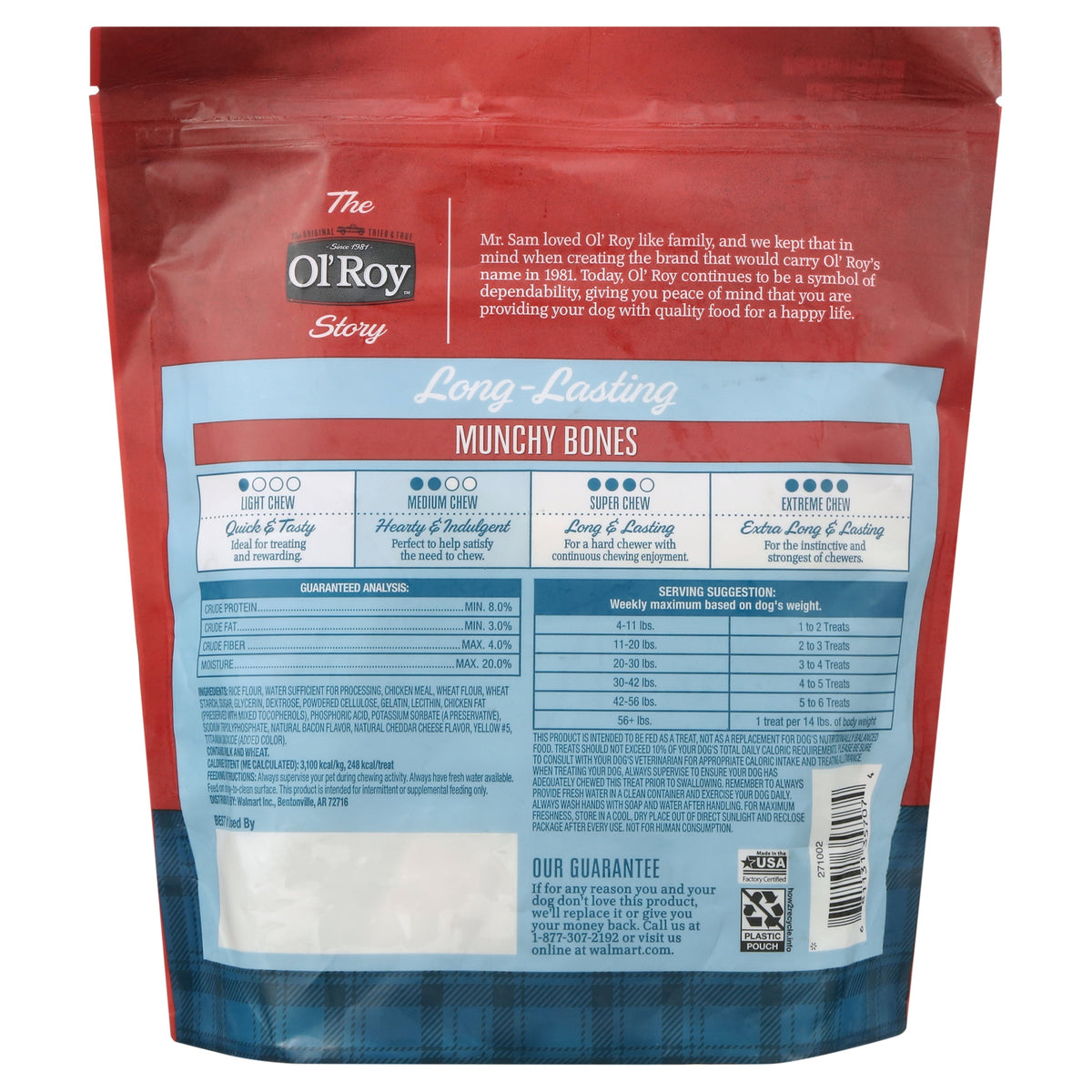 (4 pack) Ol' Roy Munchy Bone Dog Treats, Bacon and Cheese Flavor, 20 oz, 7 Count
