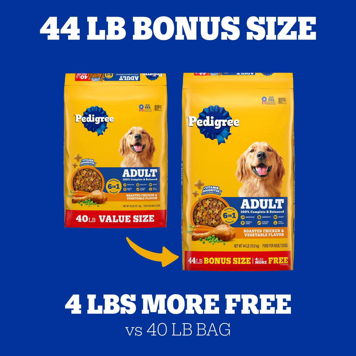 Pedigree Complete Nutrition Adult Dry Dog Food, Roasted Chicken & Vegetable Flavor, BONUS SIZE 44 lb. Bag