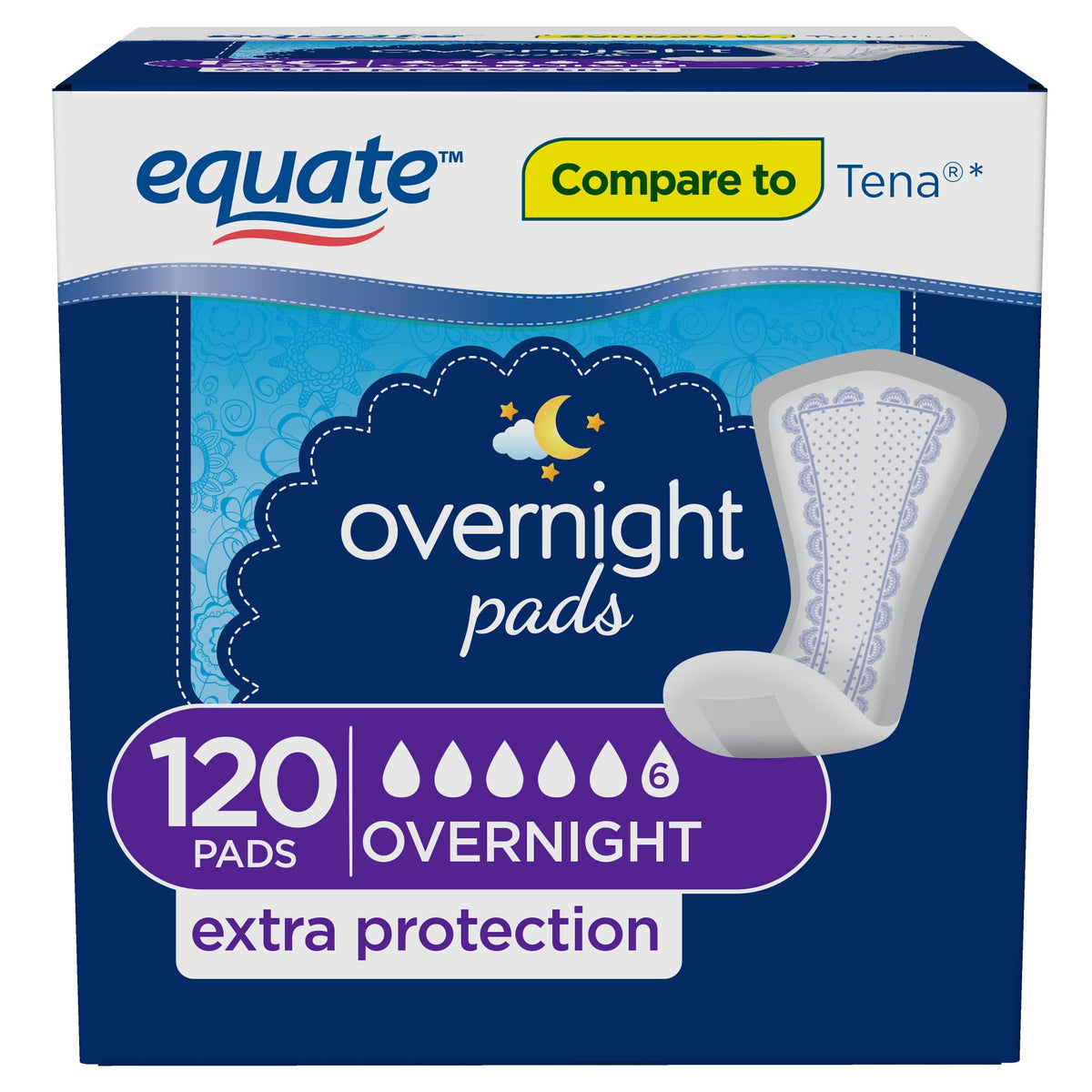 Equate Women's Incontinence Pads, Unscented, Overnight, 120 Count